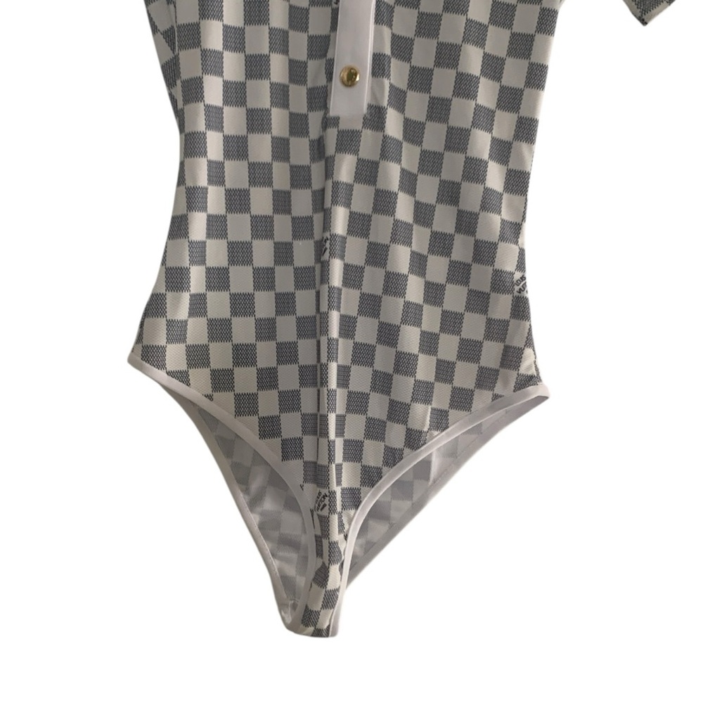 🆕 Louis Vuitton Style Damier Azur short-sleeved swimsuit / Bodysuit 🆕 - Picture 4 of 9